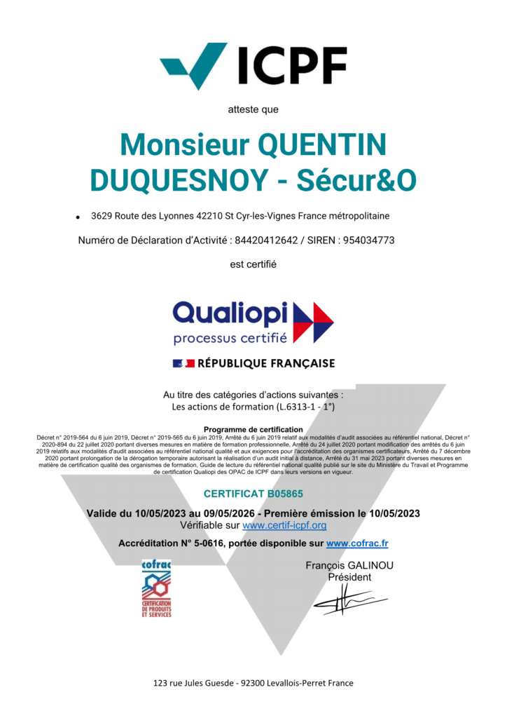 CERTIFICAT QUALIOPI SECUREO